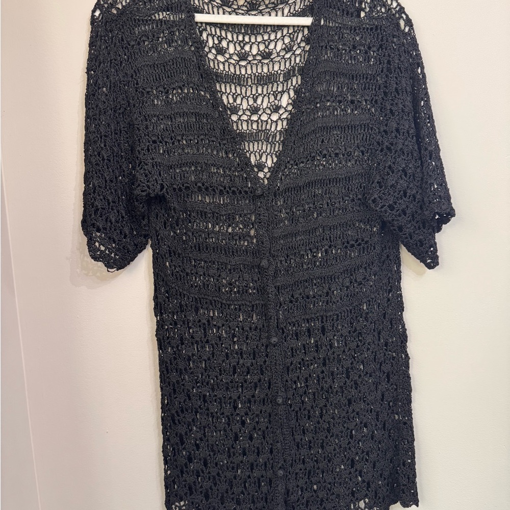 Vintage Y2K First Look Black Crochet Cover up with Buttons